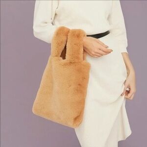 Unhide Lil Fluffy faux fur bag beige new